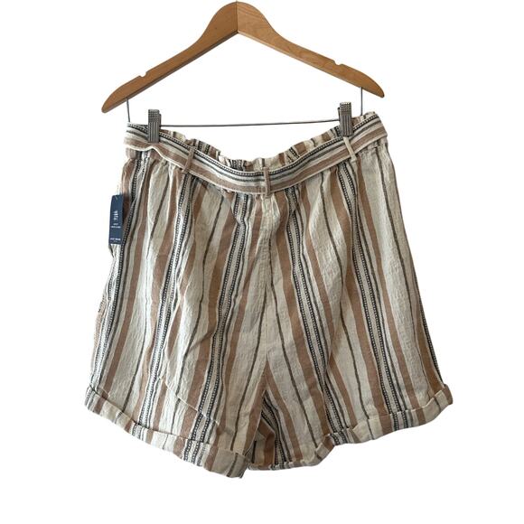 Lucky Brand NWT Linen Blend Paperbag Shorts Tan Striped High Waist Size Large - Picture 3 of 9